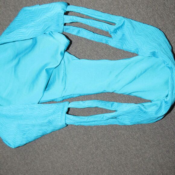 Becca Vibes Blue Textured Peek-A-Boo-Sides Hipster Bikini Swim Bottoms Size M - Picture 4 of 7